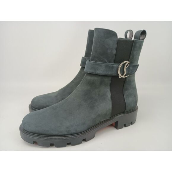 Christian Louboutin Black Nubuck CL Logo Lug Sole Chelsea Boots Size 42 - Picture 2 of 7